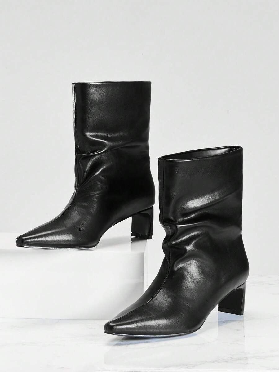SHUZIA Women's Glamorous Sexy Pointy Toe Kitten Heel Ankle Booties - Black - View 1