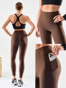 GLOWMODE Legging de sport CoreHold FeatherFit™-Sculpt 24'' à baleines, maintien du ventre, sans couture avant, coupe ajustée antidérapante, avec poches latérales, pour entraînement et salle de sport, printemps - Cannelleinspiration - Voir 11