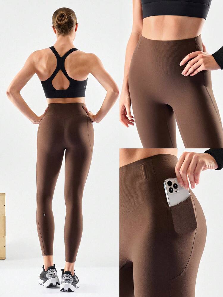 24'' CoreHold FeatherFit™-Sculpt CoreHold No Slip Fit Boning Tummy Control No Front Seam Leggings With Side Pockets Medium Impact Workout Jogging Gym Training  Spring Summer