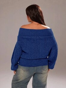 Rustia Plus Size Women's Fashion Casual Off-Shoulder Sweater - Blue - View 2