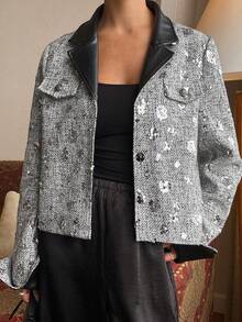 Livesso Autumn PU Leather Black Silver Sequin Patchwork Short Jacket,Elegant For Party Night,New Year,Christmas,Wedding,Fashion Event Women Coats Carnival - Silver - View 3
