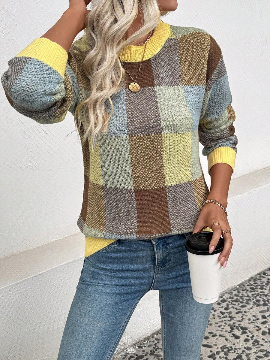 EMERY ROSE Women's Casual Everyday Office Commute School Striped Pattern Dropped Shoulder Loose Ringer Pullover Sweater, Autumn/Winter - Butter Yellow - View 1