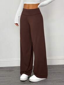 SHEIN PETITE 2条装女士休闲高腰翻边阔腿直筒裤，适合夏季穿着 - 彩色 - 查看 4