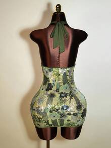 Mistrie Women's New Sexy Sleeveless Halter Neck Mini Dress With Sequin Fabric – Perfect For Parties, Dates, Halloween & Music Festivals, Glamorous & Eye-Catching