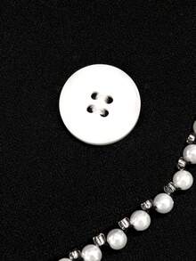 GlowEve CURVE Plus Size Women's Elegant Office Commute Faux Pearl Decor Lapel Collar Double-Breasted Blazer Jacket And Flared Suit Pants 2-Piece Set - Black - View 5