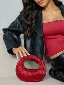 CUCCOO SZL A Sparkling Moon-Shaped Clutch Bag With Rhinestones, Sophisticated Party Bag, Abacus Bag With Glamorous Compact Crystals, Elegant Shoulder Bag, Glitter Bag, Small Party Bag, Interesting Gift For Valentine's Day, Women - Red - View 5