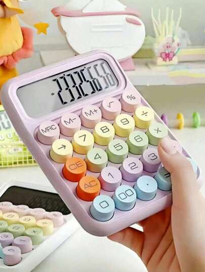 1 PIEZA Calculadora portátil, teclado de calculadora, pantalla grande, teclado grande, fácil de presionar, calculadora de color dulce, apagado automático, adecuada para oficina, escuela y hogar (batería no incluida), para artículos de papelería, de vuelta a la escuela