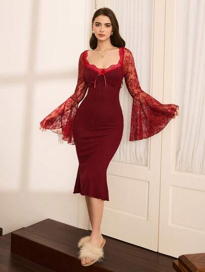 Moireta Elegante French Romantic Flare Sleeve Nightgown view 3
