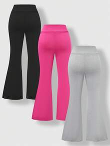 SHEIN Explorewe Tween Girl 3pcs Black Flare Pants, Versatile Casual, Spring/Summer, Gifts For 11 Year Old Girls - Multicolor - View 10