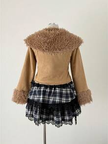 Sunspun Women's Pink Faux Fur Suede Jacket, Autumn/Winter - Brown - View 2