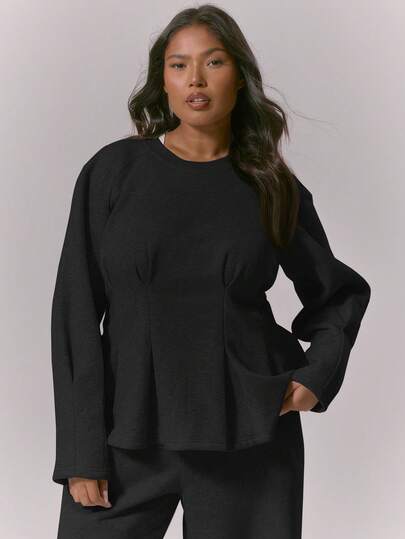 MUSERA 收腰喇叭下摆灯笼袖毛衣上衣，优雅可爱性感街头风，适合秋季夜晚外出，凸显曲线，适合冬季穿着。