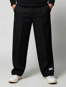 1pc Tween Boy Black Casual Sports College Style Straight Loose Trousers,Winter Back-To-School,Suitable For Birthday Parties,Weddings,Daily Wear,School - Black - View 5