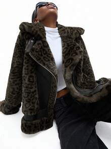 GENKIRA 女士时尚豹纹仿皮草外套，秋冬款 - 彩色 - 查看 6