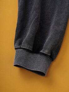 TOM & JERRY X SHEIN Hanorac cu guler rotund, spălat, cu imprimeu de șoarece și litere, mărime plus, toamnă