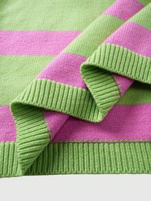 ROMWE MEN Men's Contrast Stripe Preppy Half-Zip Casual Long Sleeve Patchwork Collar Sweater - Green - View 11