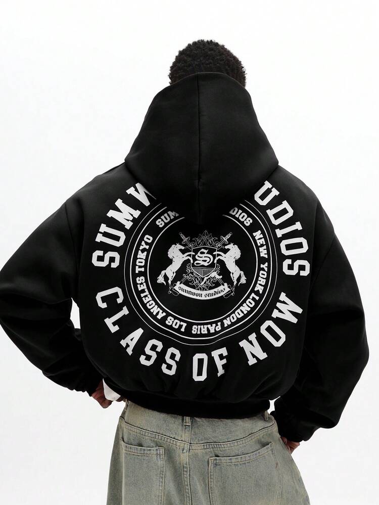 Zip Through Hoodie With Back Graphics