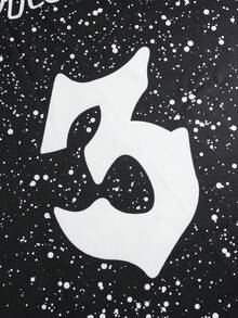 Manfinity EMRG 男士宽松黑色T恤，版型宽松，印有醒目的白色“3”号和复古图案，休闲街头风，适合送给丈夫/男友，男女皆宜的情侣棒球衫，男士号码球衣，街头风，朋友，情侣装，宽松，男士，图案，日系风格，男女通用，我爱我的女朋友 - 黑色 - 查看 6