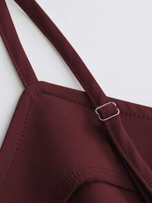 Franclia 休闲卡其色西装外套搭配吊带收腰直筒连衣裙，女士两件套，适合春秋季节，商务/休闲场合穿着 - 酒紅色 - 查看 4