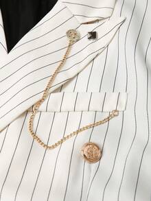 Manfinity Mode 男士简约印花休闲长袖西装外套和裤子套装 - 白色 - 查看 6