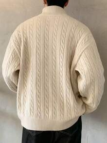 Manfinity Dauomo Men's Solid Color Minimalist Casual Long Sleeve Collared Zip-Up Sweater - Apricot - View 2