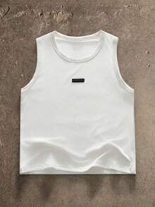 AXEPEAK Men's Casual Versatile Solid Color Tank Top With Embellished Patch - Black and White - View 8