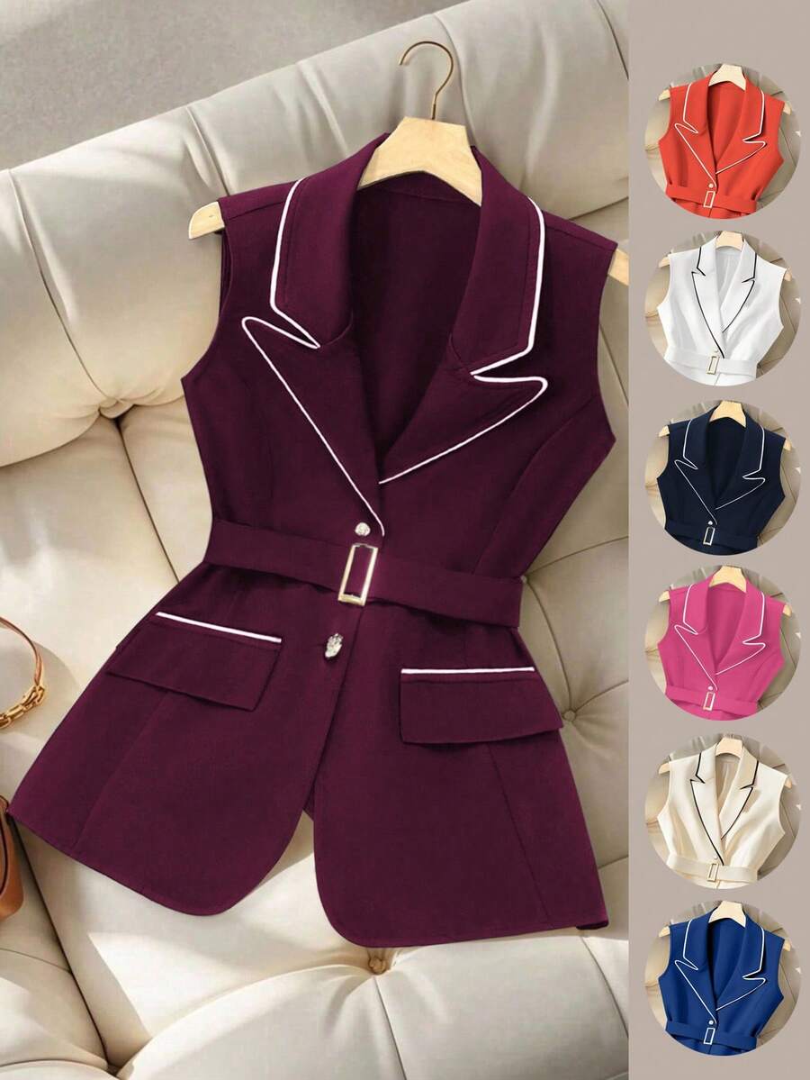 GlowEve CURVE Elegante Kontrastsaum Weste in Große Größen für den Alltag - Violett - Übersicht 1