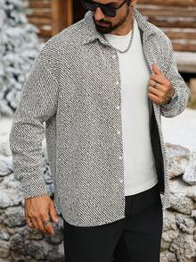 Manfinity CasualCool 黑米色条纹男士成熟休闲长袖衬衫 男士针织开衫 男士针织纽扣衬衫 男士纽扣衬衫 男士毛衣外套开衫 - 彩色 - 查看 6