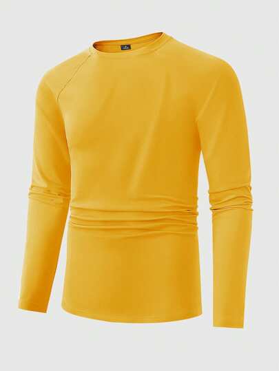 Manfinity Homme Men's Solid Color Crew Neck Raglan Long Sleeve Casual T-Shirt