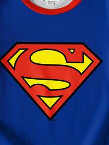 SUPERMAN X SHEIN 男童圆领短袖舒适休闲卡通钻石标志印花T恤 - 白色 - 查看 4