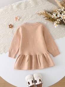 Vestido de suéter de punto a lunares para niñas, lindo y casual en rojo, suave y cómodo, adecuado para uso diario, salidas, viajes, vacaciones, hogar, guardería y juego de niños