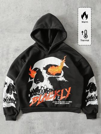 Street Life Sudadera con capucha de corte holgado con estampado gráfico para hombre, estilo callejero retro