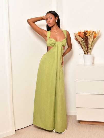 Mima John 波西米亚风褶饰胸围超宽腿连体裤夏季度假波西米亚风春季夏季度假沙滩装优雅伊比沙岛假日婚礼宾客约会夜秋季