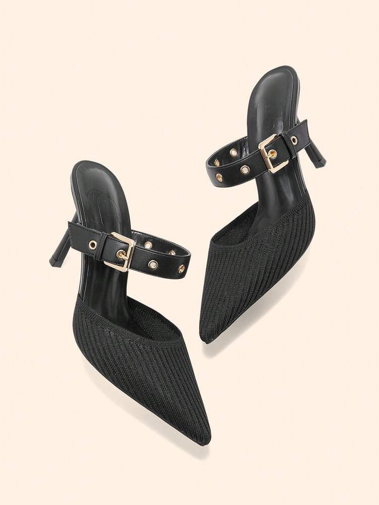 CUCCOO BASICS Women's Pointed Toe Buckle Design Everyday Versatile Fashion Mule High Heels For Christmas