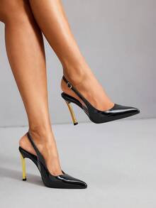 CUCCOO SZL 女士尖头细高跟金属鞋跟黑色后带优雅时尚性感女士高跟穆勒鞋，适合派对、聚会、宴会等场合 - 黑色 - 查看 3