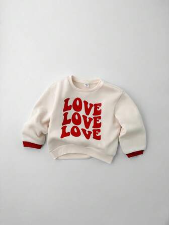 THE HAPPY LOOK Young Girl Letter Graphic Knit Crew Neck Long Sleeve Pullover Sweatshirt