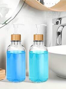 1 Hộp đựng xà phòng trong suốt có vòi bơm bằng tre dùng cho vòi sen, kem dưỡng da và xà phòng rửa tay, Bộ hộp đựng xà phòng rửa tay và máy rửa chén bằng nhựa 16oz, Chai đựng xà phòng lỏng có thể nạp lại dùng cho nhà bếp, phòng tắm, trang trí nhà cửa, trang trí mùa thu, trở lại trường học - Trong sáng - Xem 8