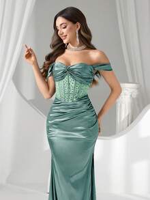 Coutiva Vestido de noche formal (muy adornado) - Verde Oliva - Ver 8
