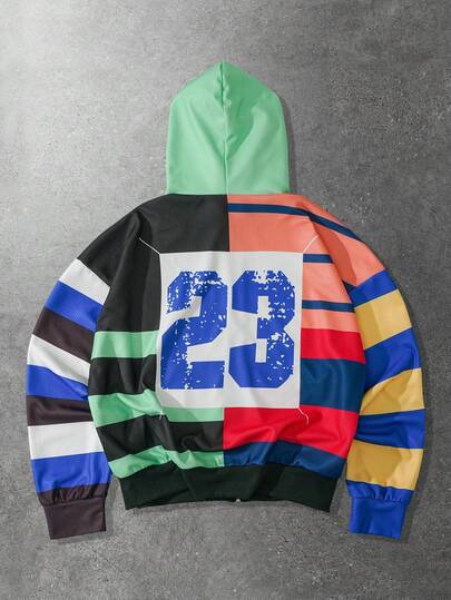 Sudadera con capucha casual de hombre con rayas de contraste