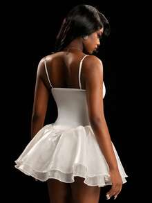 Amplova Váy công chúa mini bồng bềnh eo thấp dự tiệc ngày lễ tình nhân màu trắng dành cho nữ - trắng - Xem 2