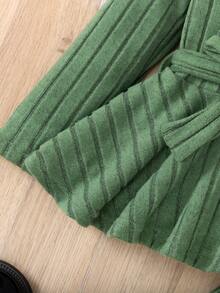 SHEIN 女童罗纹长袖连衣裙配紧身打底裤套装（2件套），春秋季 - 墨綠色 - 查看 5