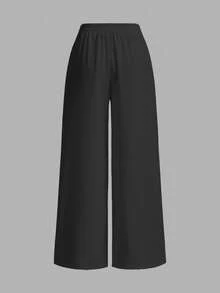 SHEIN EZwear 女士休闲宽松阔腿裤，饰有小马图案，适合夏季和度假穿着 - 深灰色 - 查看 2