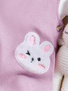 SHEIN Newborn Baby Girls Cute Cartoon Print Knitted Long Sleeve Dress & Top Set, Casual - Multicolor - View 8