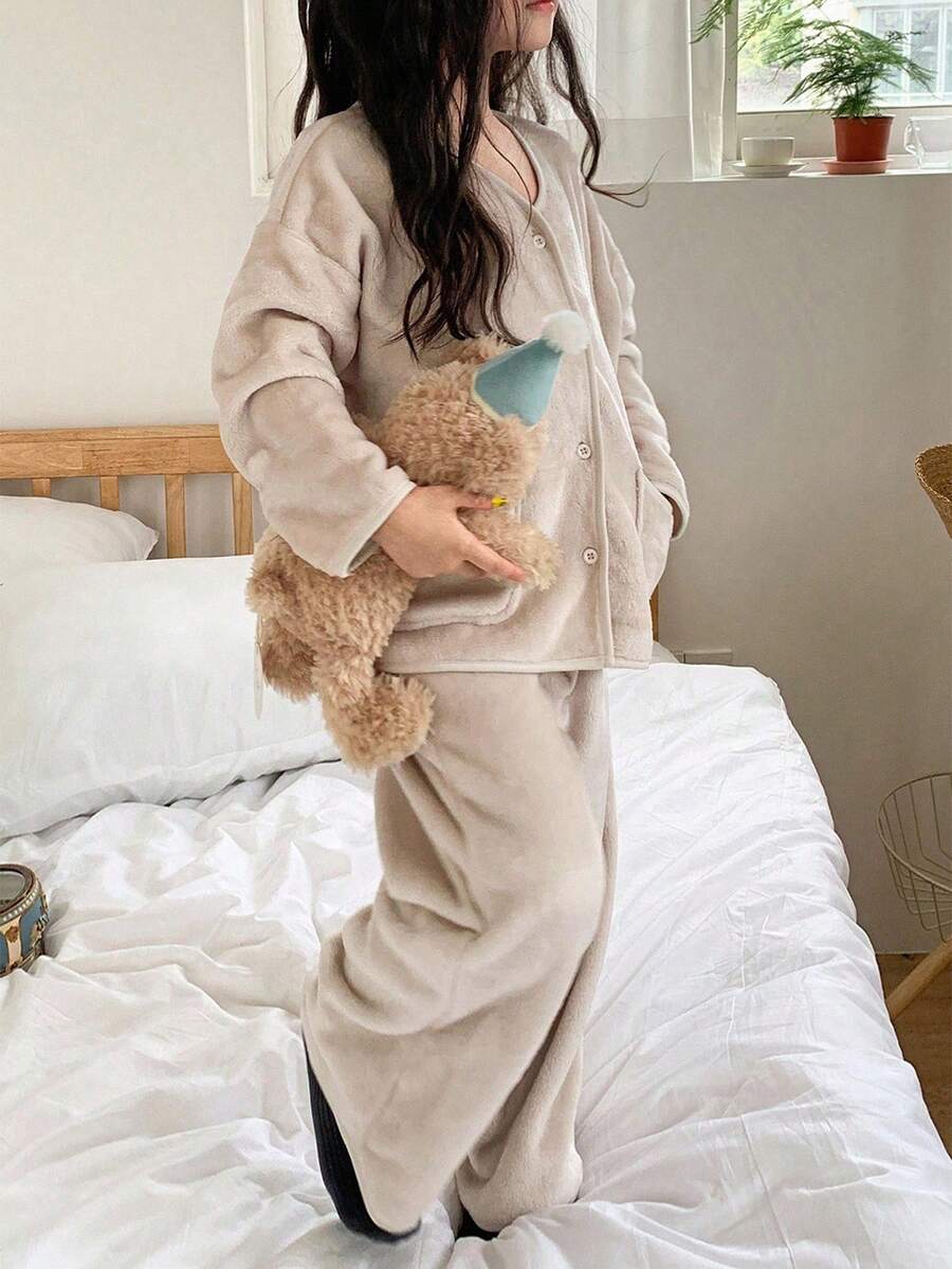 DAZY 2 件套年轻女孩休闲长袖上衣和裤子套装，家居服