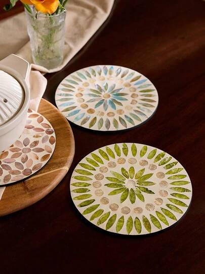 Cirelle 1pc Scandinavian-Style Heat-Resistant Placemat, Round Shell Pattern Table Mat, High-End Luxury European-Style Western Dining Mat & Round Tray
