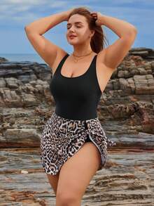 Swim Lushoire Đồ bơi liền thân họa tiết da báo mùa hè cỡ lớn dành cho nữ, dây đeo có thể điều chỉnh, phong cách thường ngày đi biển - Nhiều màu - Xem 5