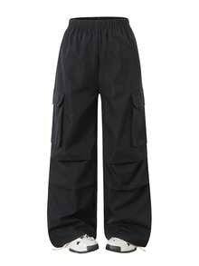 SHEIN Pantalones casuales de unicolor para niñas preadolescentes - Negro - Ver 5
