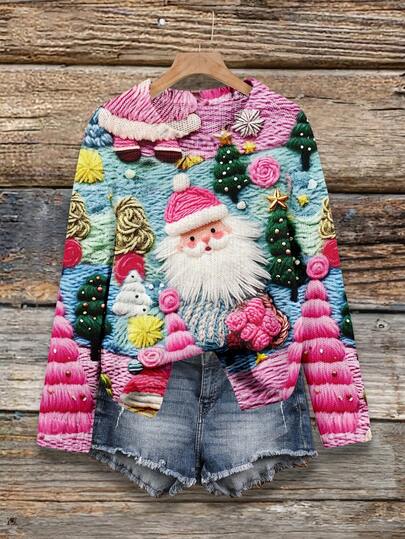 EMERY ROSE Maglione oversize con grafica di Babbo Natale, adatto per l'autunno/inverno per le donne