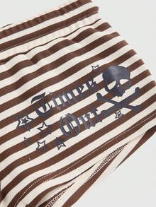 ROMWE Quần short nữ họa tiết ngôi sao năm cánh và chữ đính đá phong cách Punk Y2K cạp thấp siêu ngắn màu đen và xám - màu nâu - Xem 3