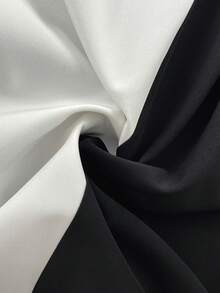 SHEIN Elenzya 女式拼接系带领长袖优雅连衣裙 - 黑與白 - 查看 7