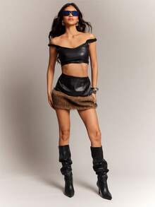 SHUZIA Women Minimalist Sexy Point Toe Kitten Heel Knee-High Slouchy Boots For Christmas - Black - View 5